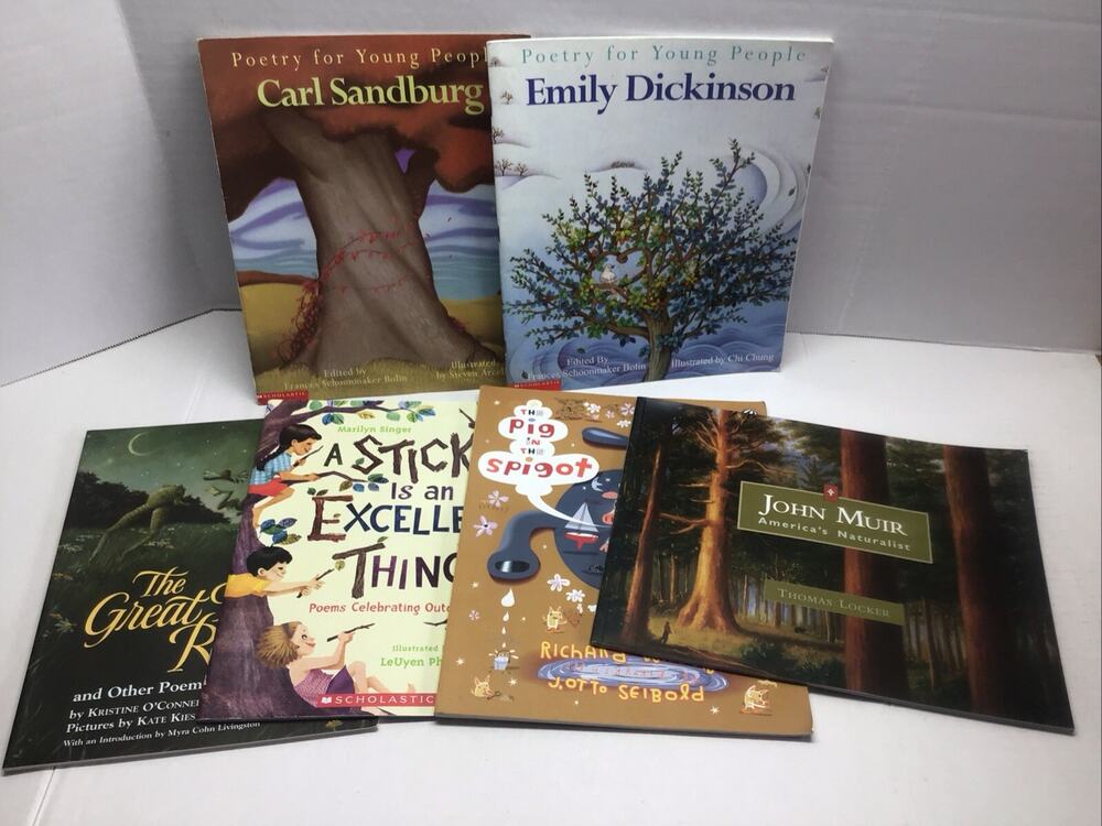 Childrens Poetry Book Lot Dickinson Sandburg Wilbur Thomas Locker 6 Book Set